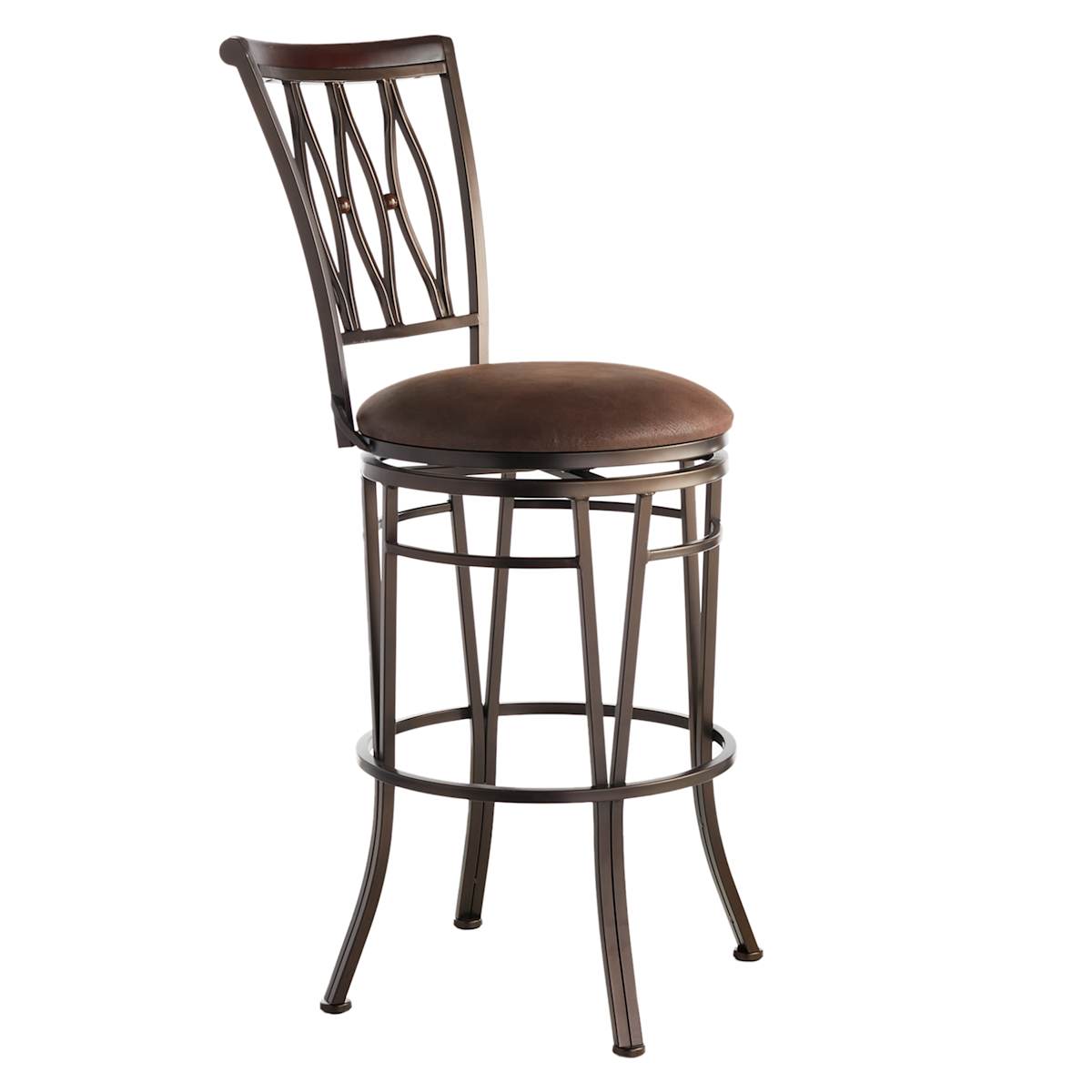 Marsol Brown Metal Swivel Barstool with Faux Leather Seat Swivel Barstool At Home