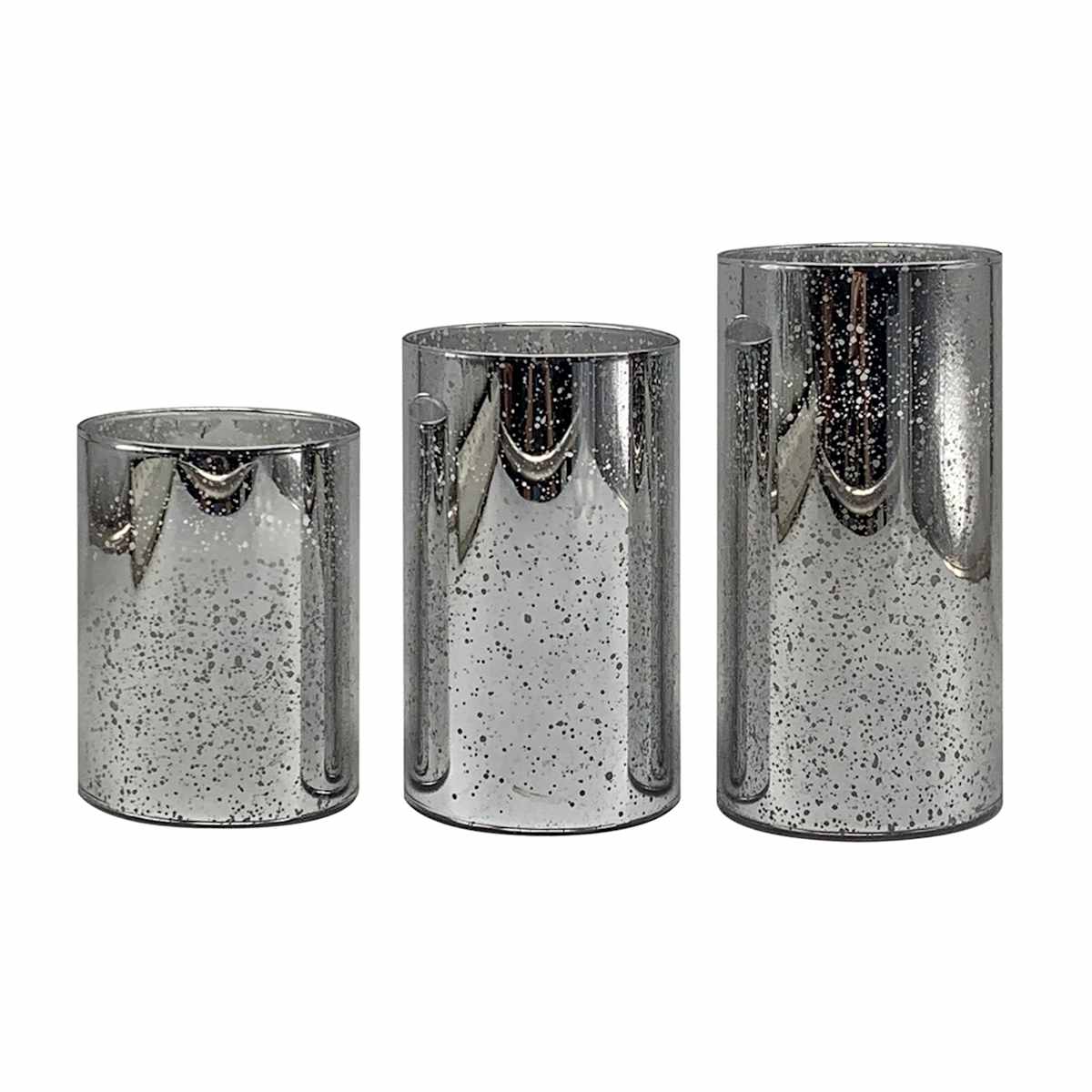 at Home Providence Glass Mercury LED Pillar Candles 11.0 x 7.1 x 3.3 Silver 3 ct