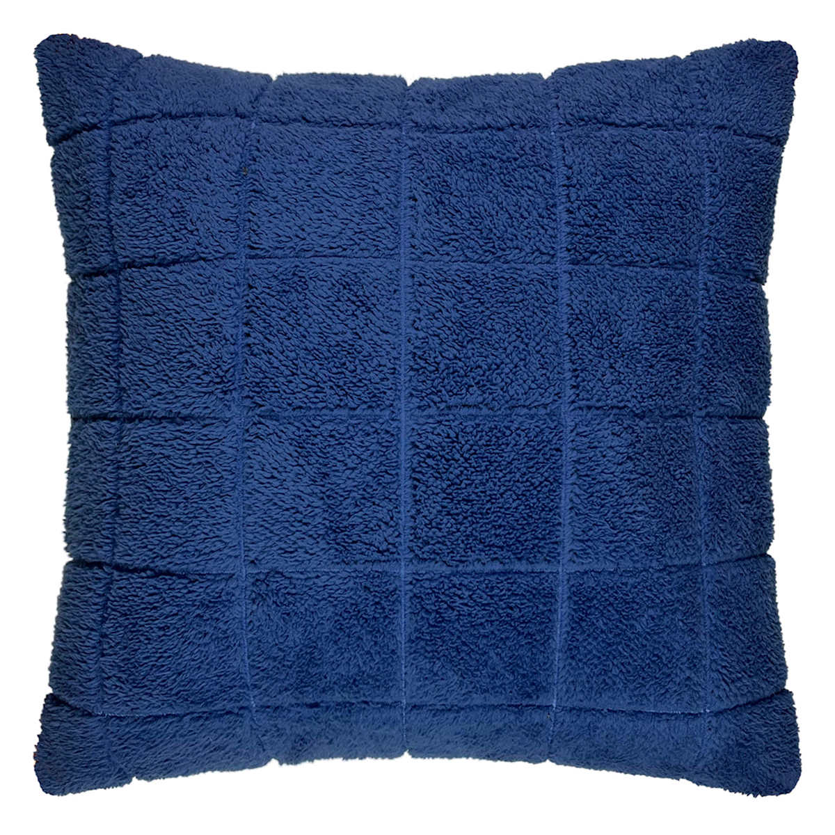 Honeybloom Blue Faux Fur Check Throw Pillow 18