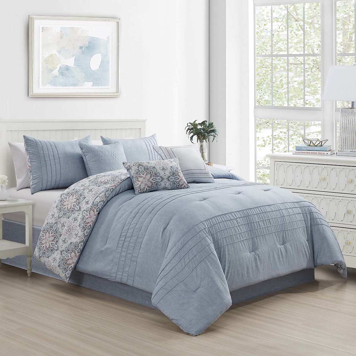 10 Piece Ivey Blue Comforter Set Queen