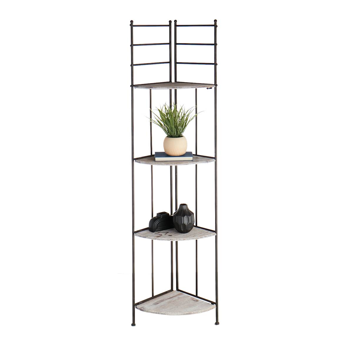 Corner Rack with Wood Shelves At Home