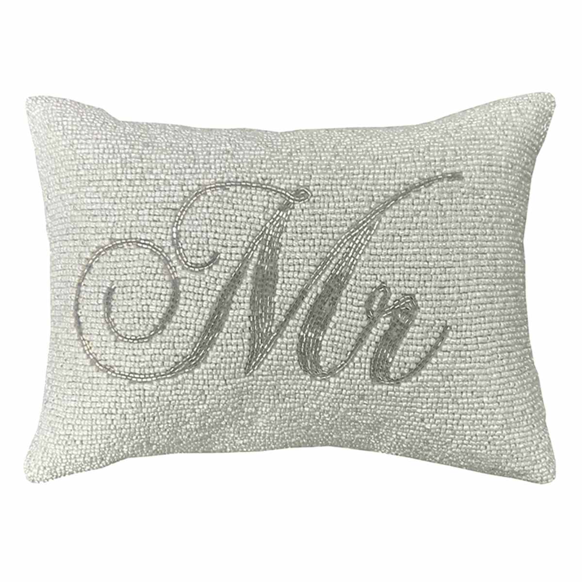 Silver beaded throw pillow top