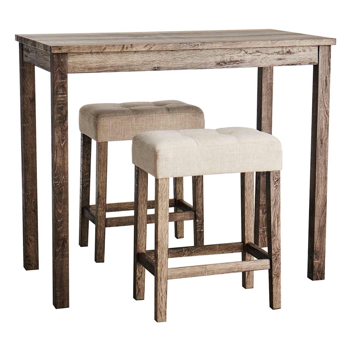 3 Piece Oak Lawn Table Set with Ivory Upholstered Counter Stools 42