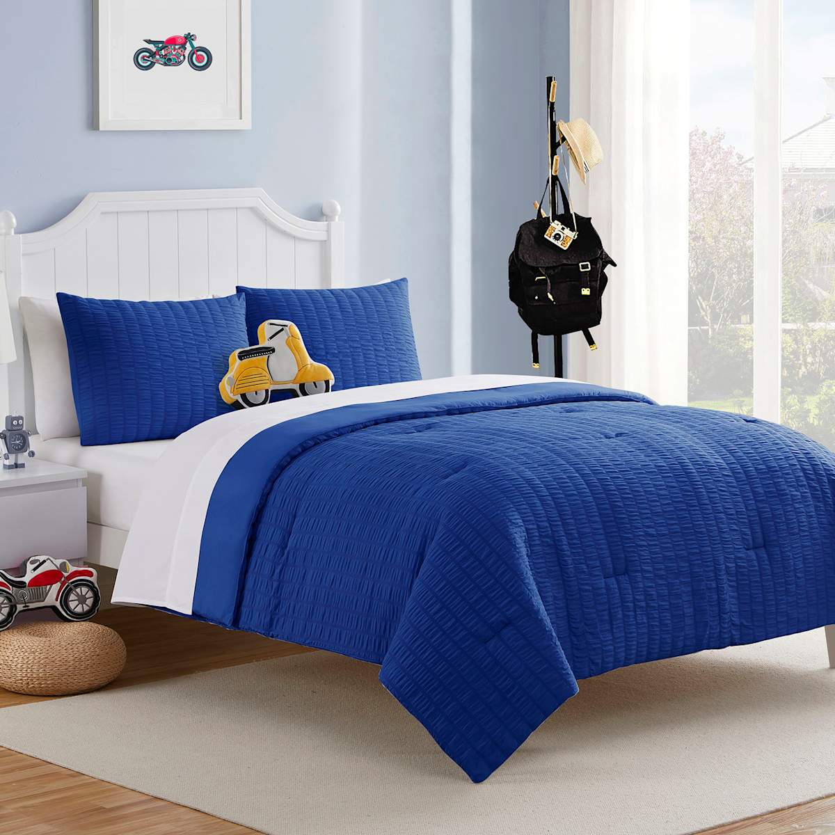 Royal blue comforter set queen discount