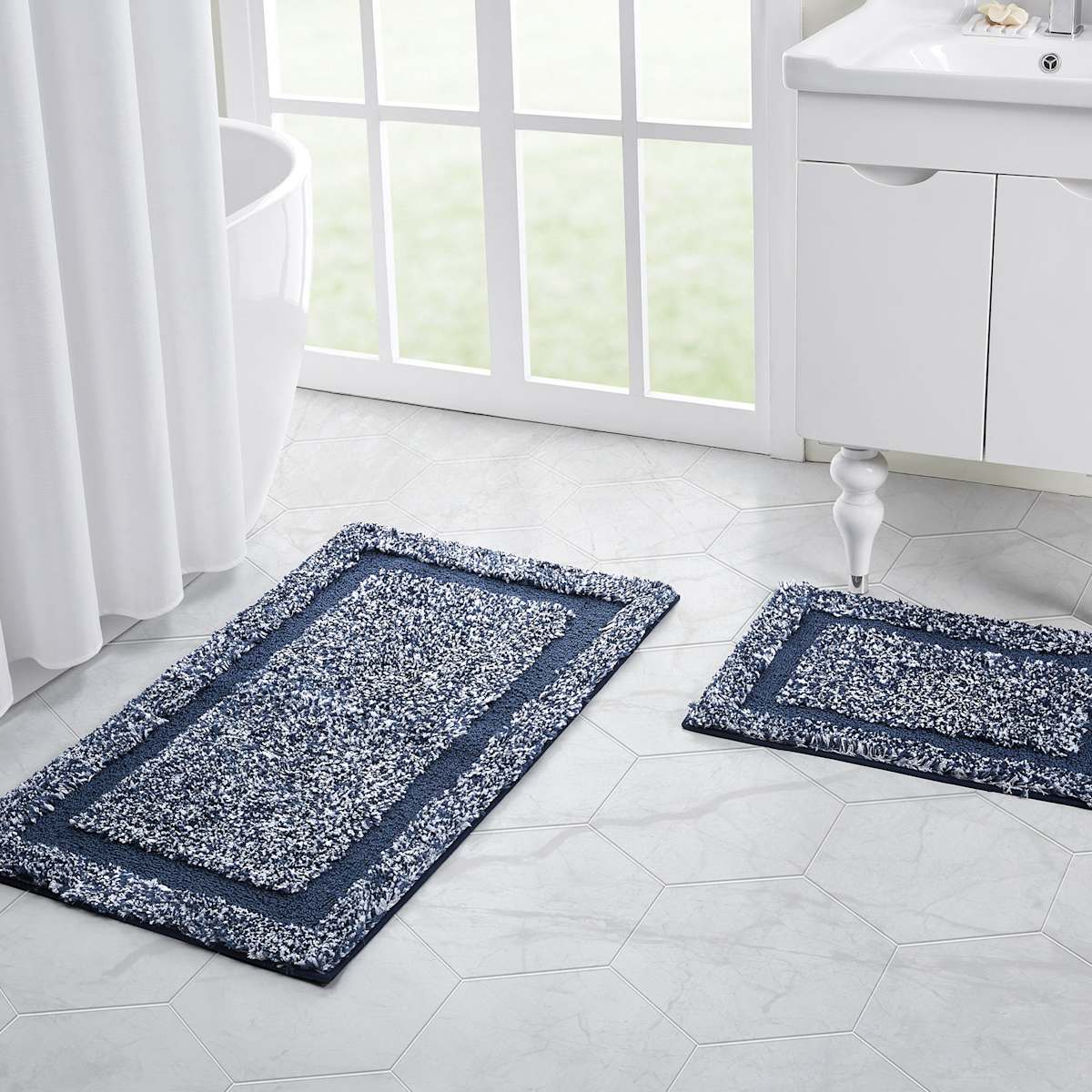 Navy Blue Heathered Hotel Bath Rug Set 2 Piece At Home