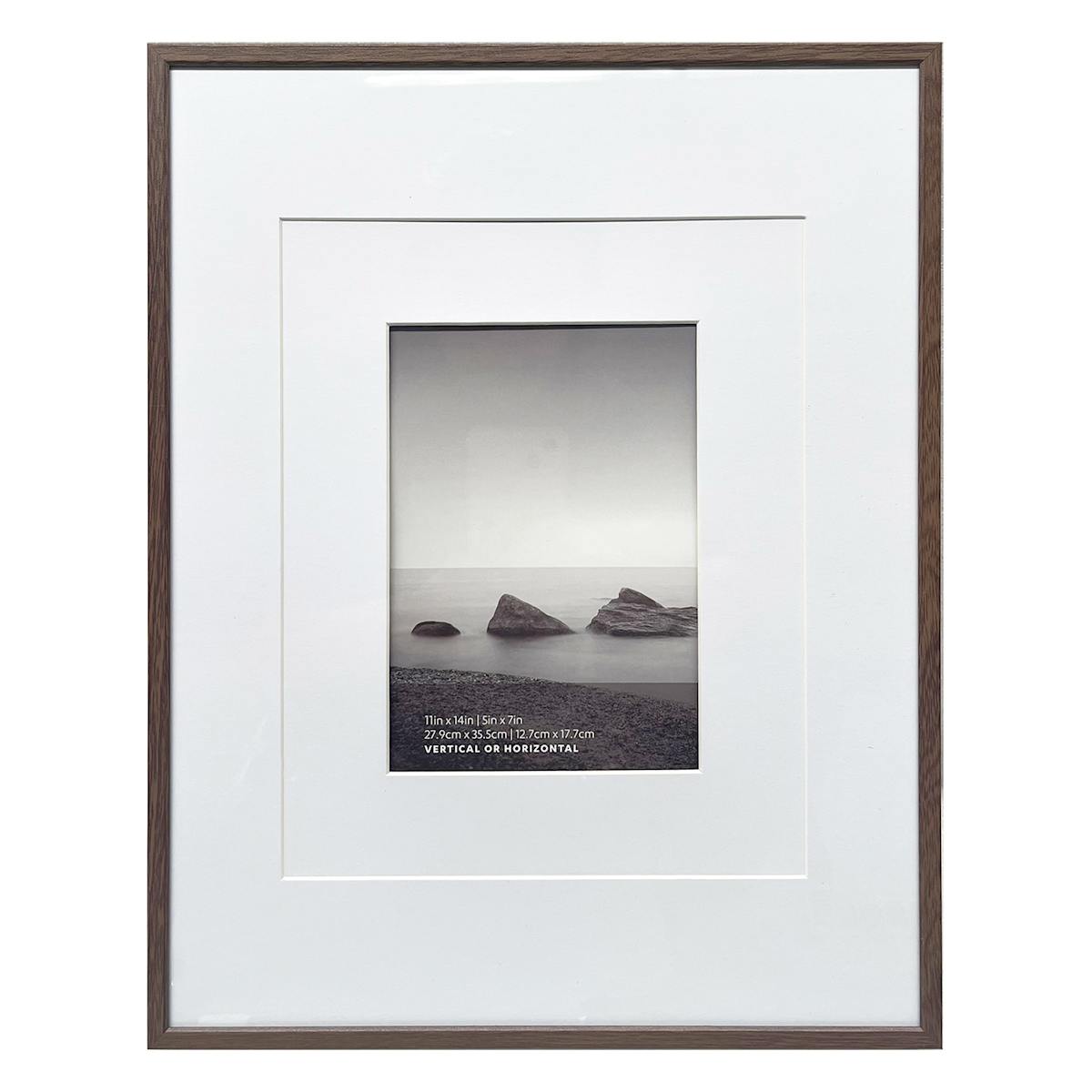 11x14 Walnut Thin Matted to 5x7 Wall Frame