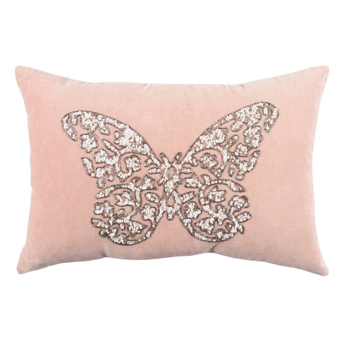 Laila Ali Pink Beaded Butterfly Throw Pillow 14x20