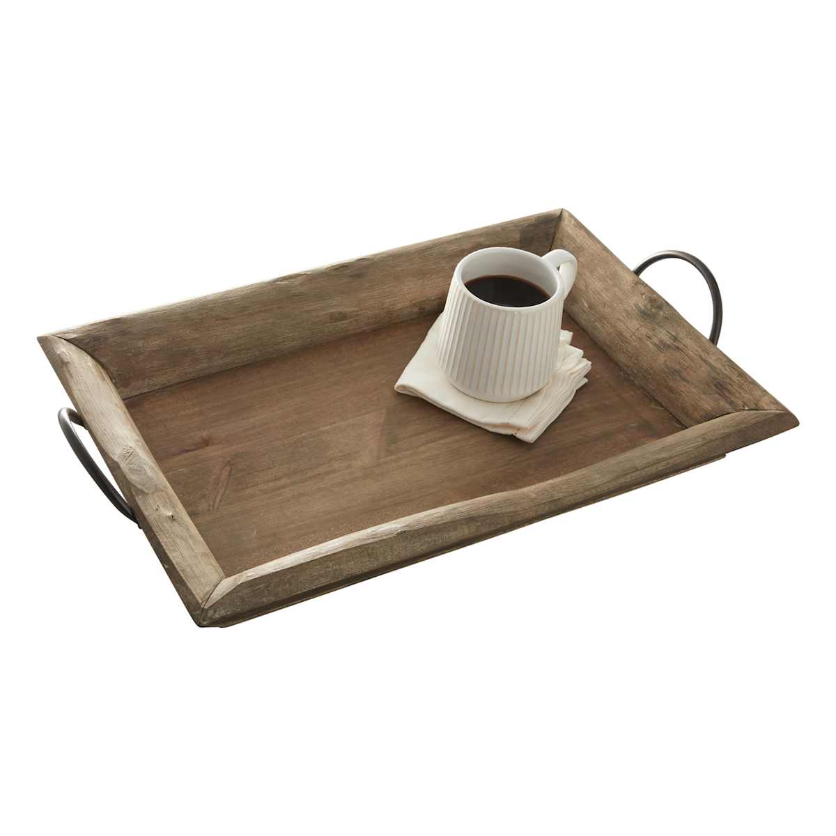 Rustic Wooden Tray with Metal Handles 24x13