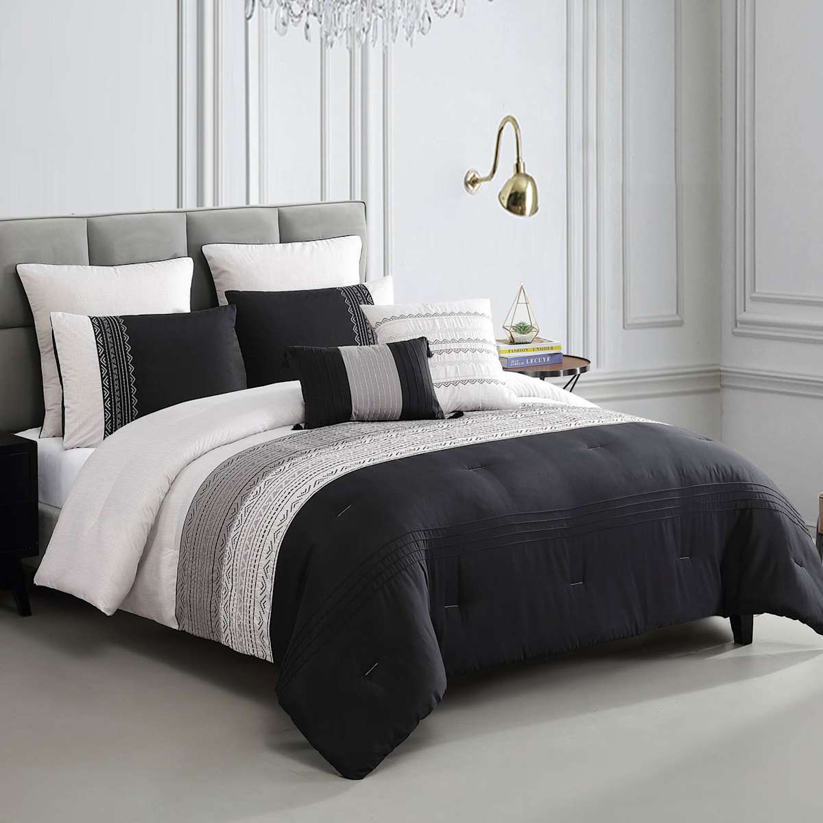 7 Piece Berwin Grey Black Comforter Set King