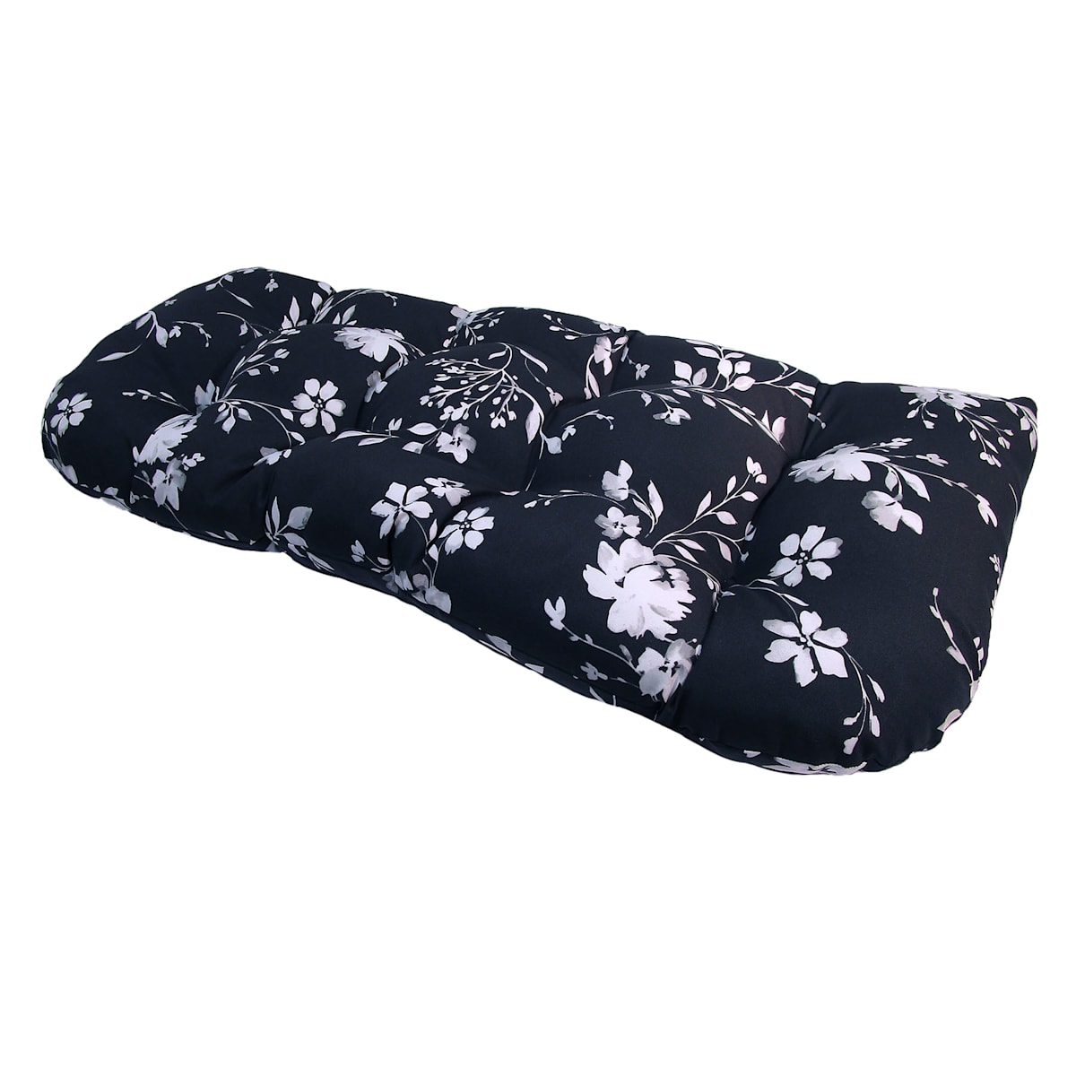 Black and White Floral Outdoor Wicker Settee Cushion At Home