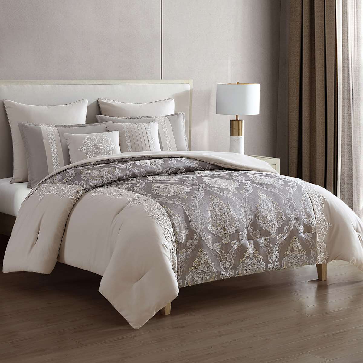Queen size gray comforter set sale