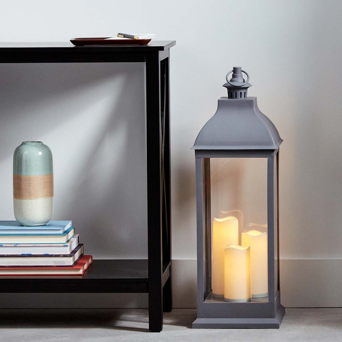 Dark Grey Pre Lit LED Floor Lantern 28