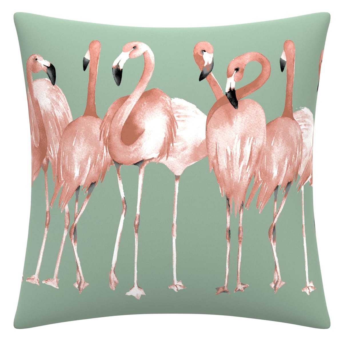 Providence green pink flamingos square outdoor pillow At Home