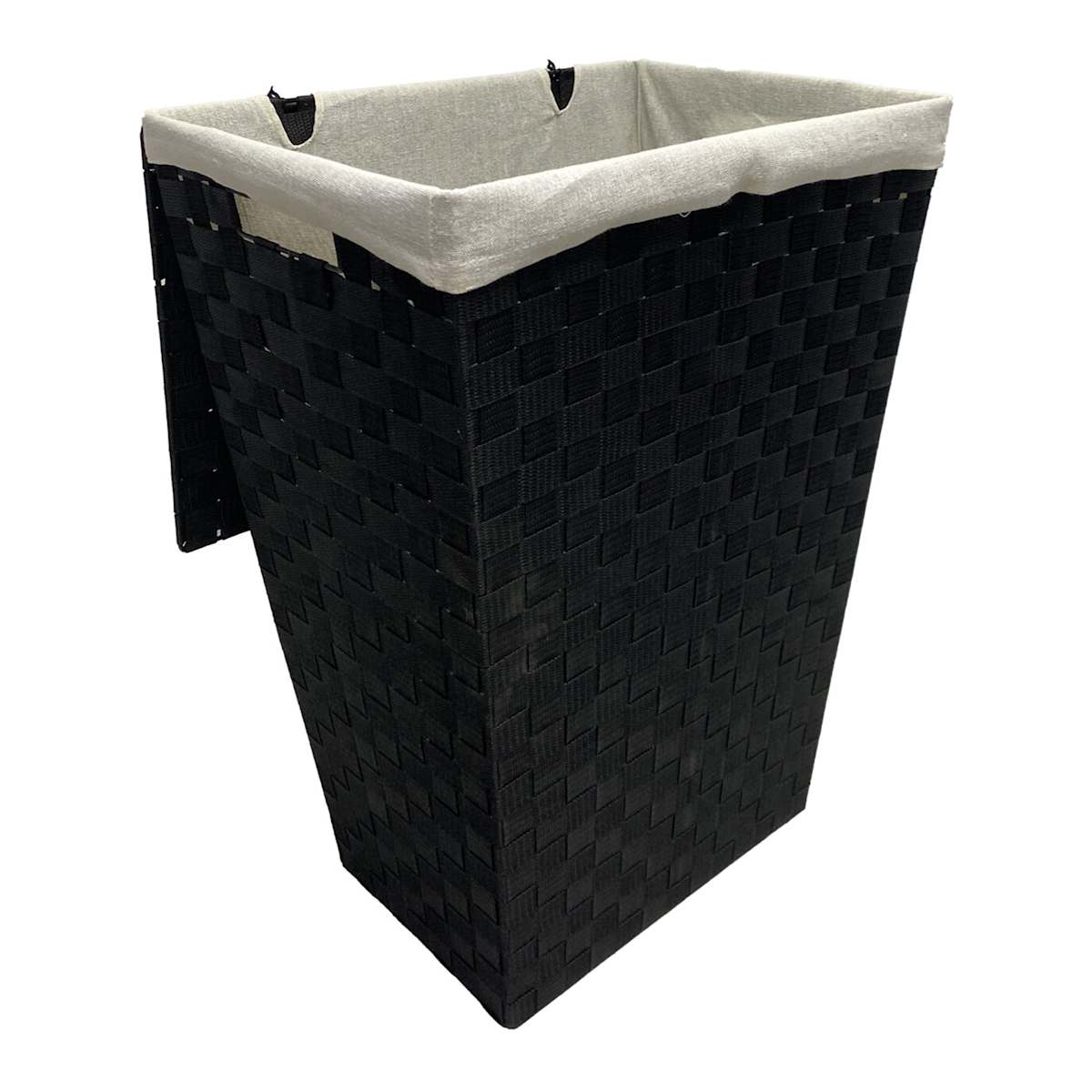 Woven Band Laundry Hamper with Lid Removable Liner Black