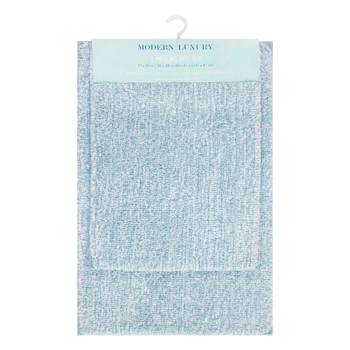 2 Piece Aqua White Tufted Bath Rug Set