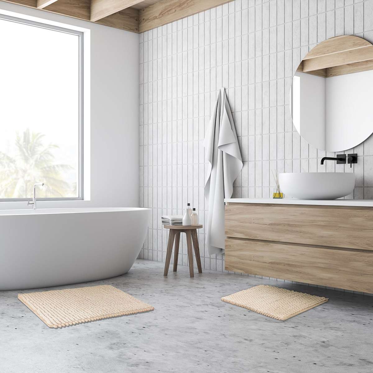 argue×U-DOT SLIP-ON NUDE BEIGE Grid-Loc Ivory Indoor only Rug, GRD21 | Nourison