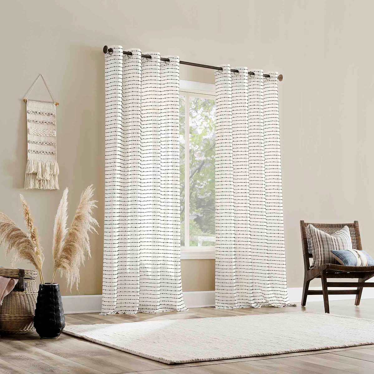 Nordic Black Sheer Grommet Curtain Panel, 84