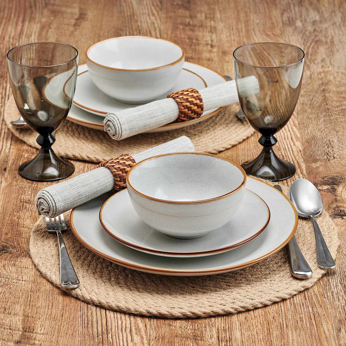 12 Piece Kohan Grey Stoneware Dinnerware Set