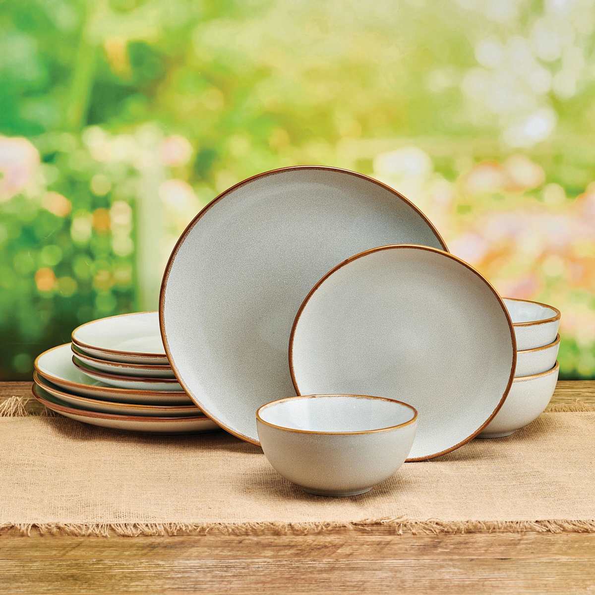 12 Piece Kohan Grey Stoneware Dinnerware Set