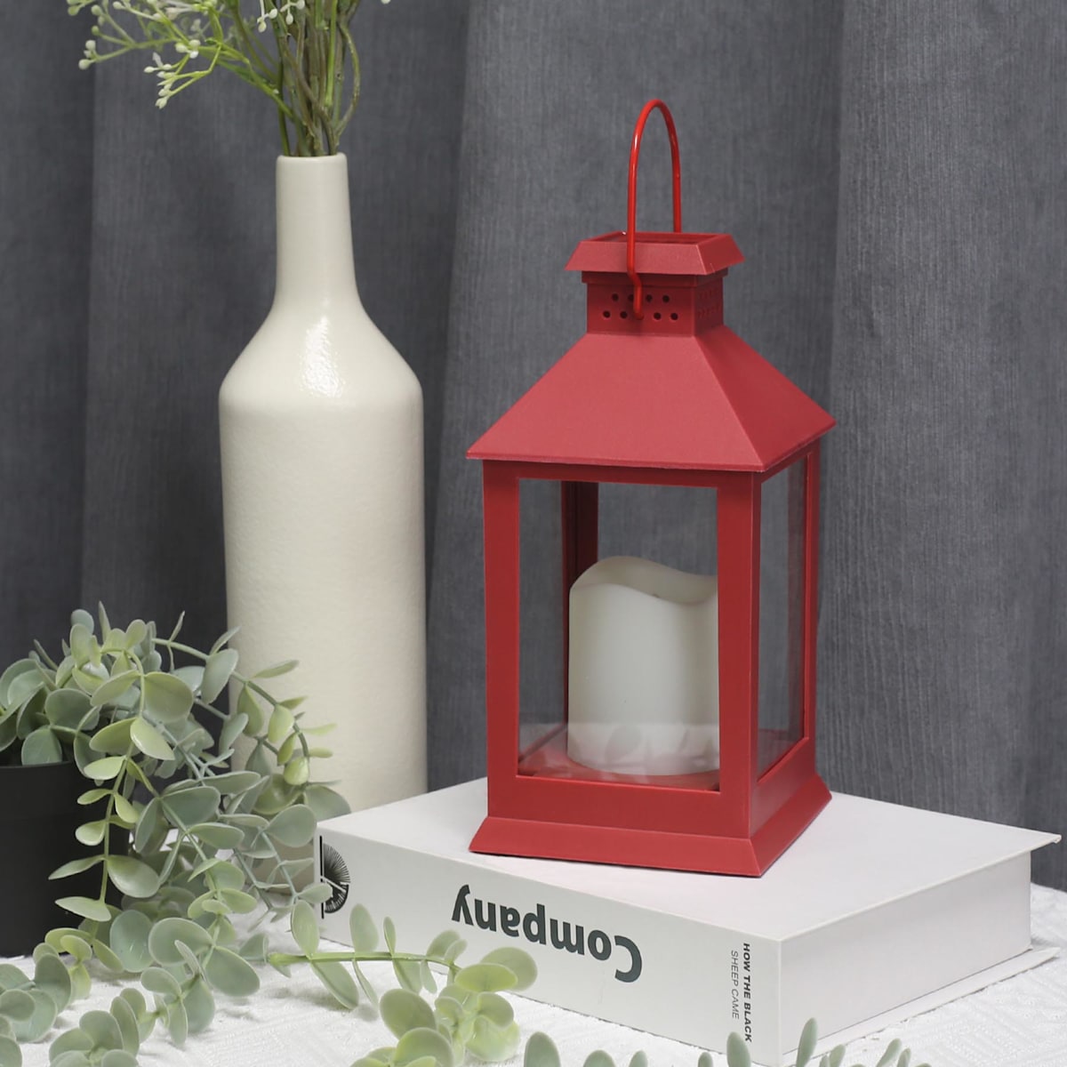 Red outdoor solar lantern top