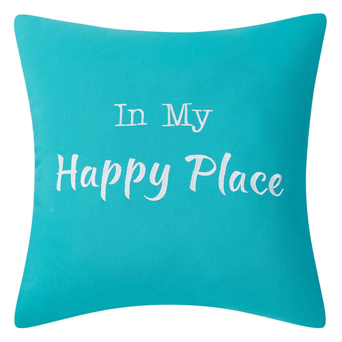 In My Happy Place Turquoise Square Outdoor Throw Pillow 18