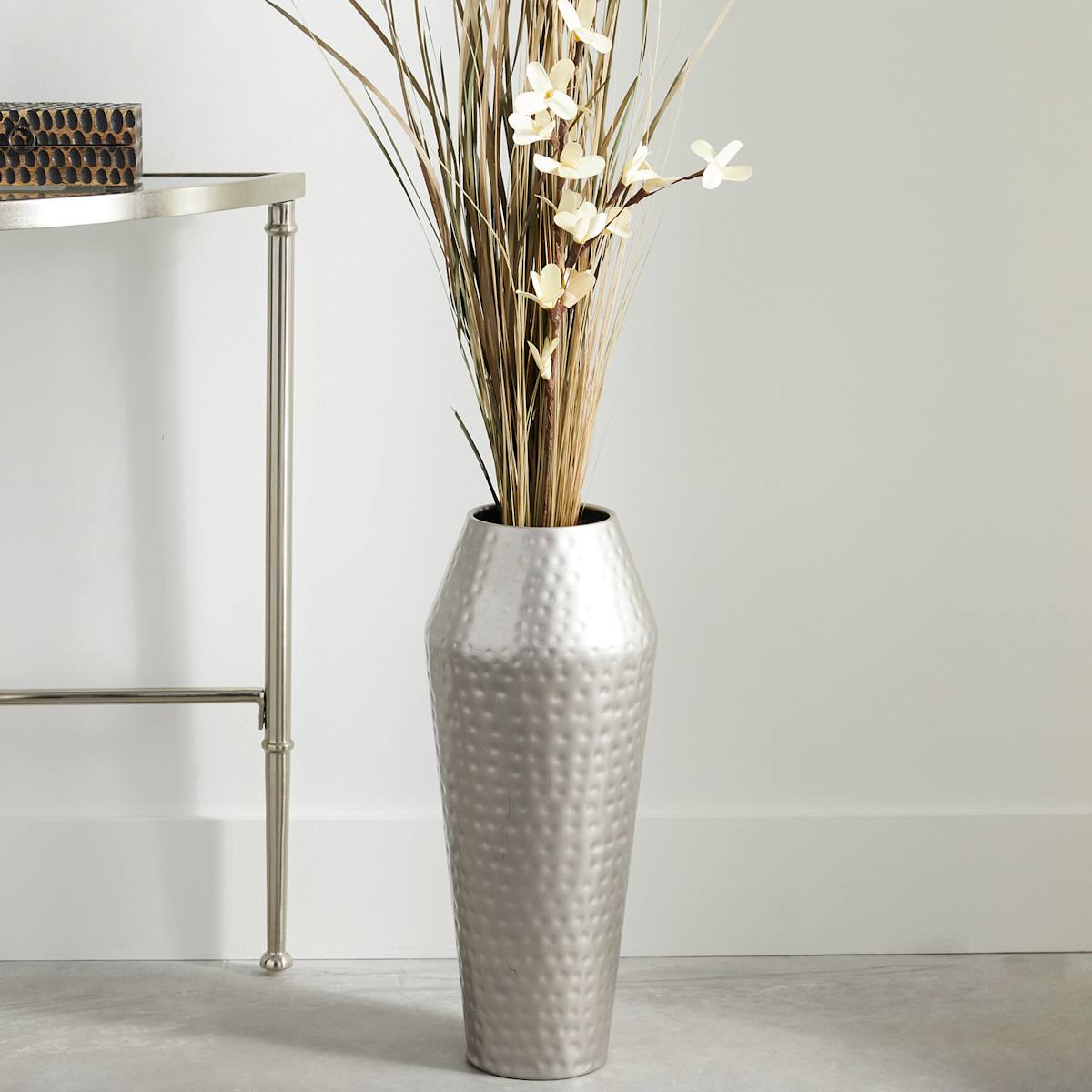 Silver Hammered Metal Vase, 19 Silver Hammered Metal Vase, 19