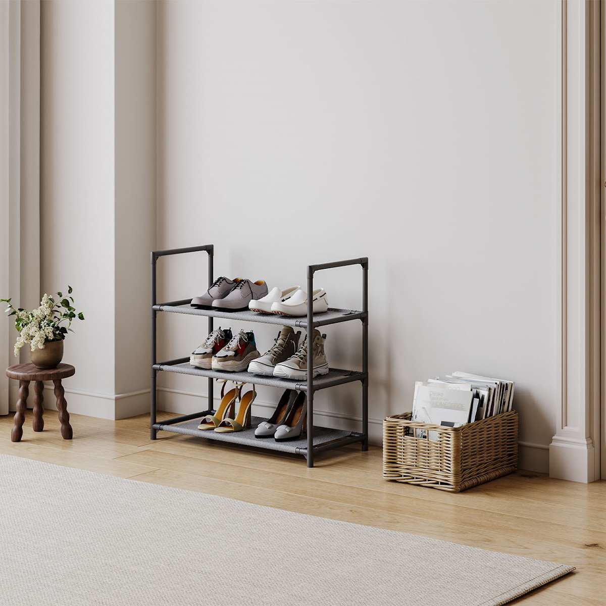 3 Tier Multi Use Stackable Shoe Rack Grey