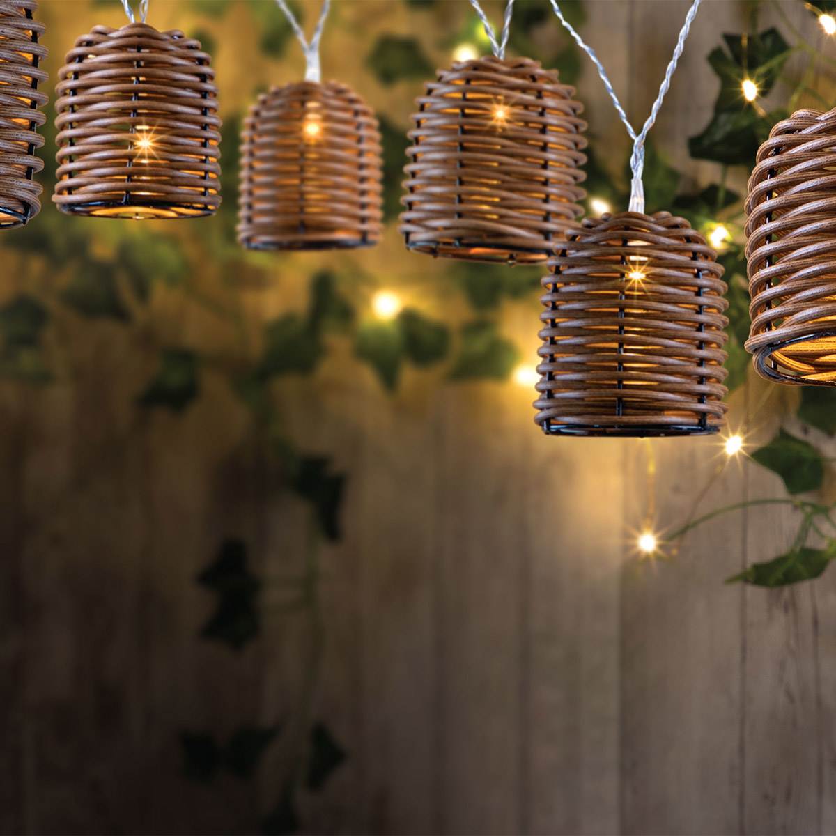 Rattan outdoor string lights top