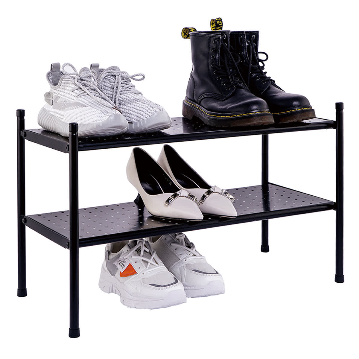 2 Tier Punch Metal Shoe Rack Black At Home