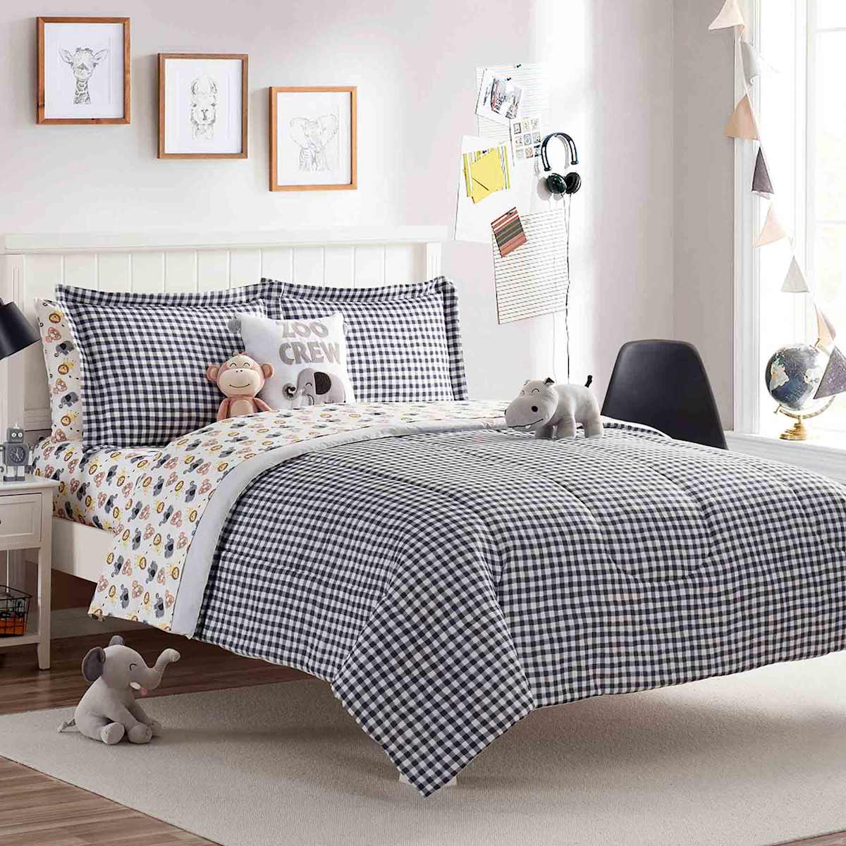 Tiny Dreamers 3 Piece Black White Gingham Printed Comforter Set Full Queen