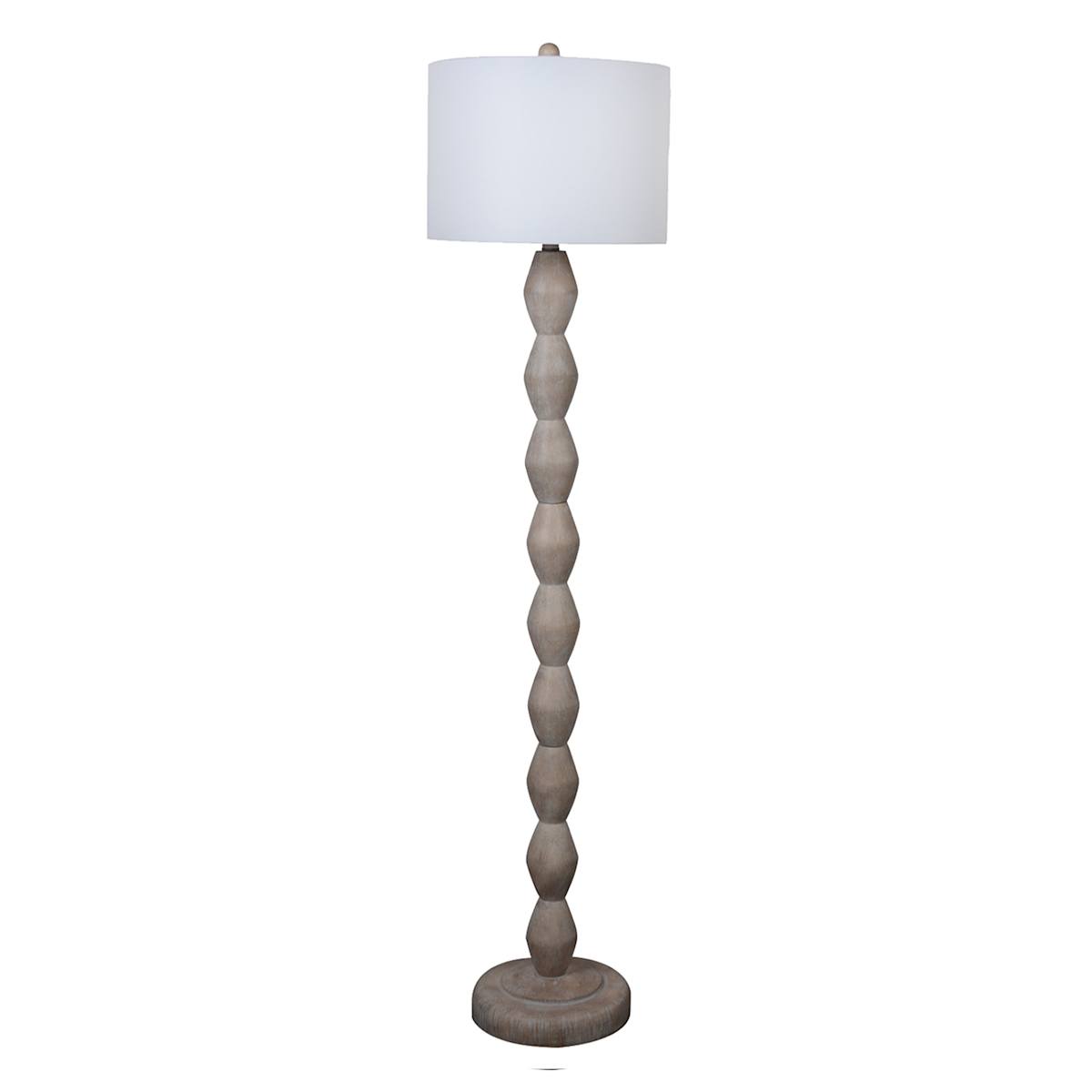 Found Fable Wood Finish Stacked Floor Lamp with White Fabric Drum Shade 60