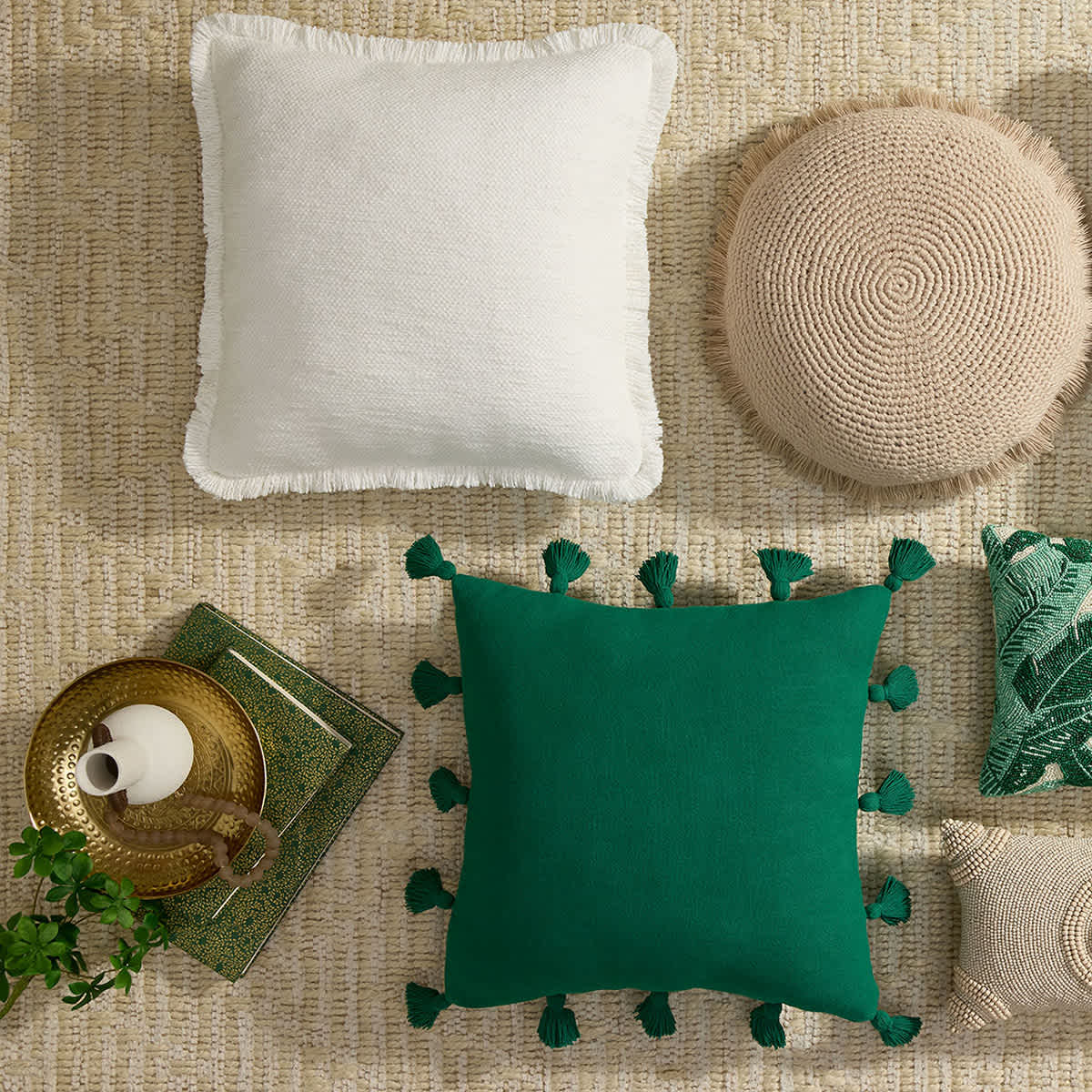 at Home Found Fable 18 Green Linen Throw Pillow with Tassels