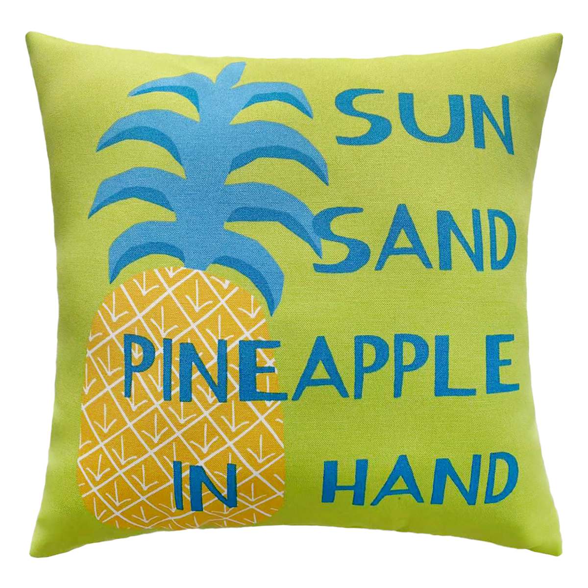 Green sun sand pineapple in hand square outdoor pillow At Home