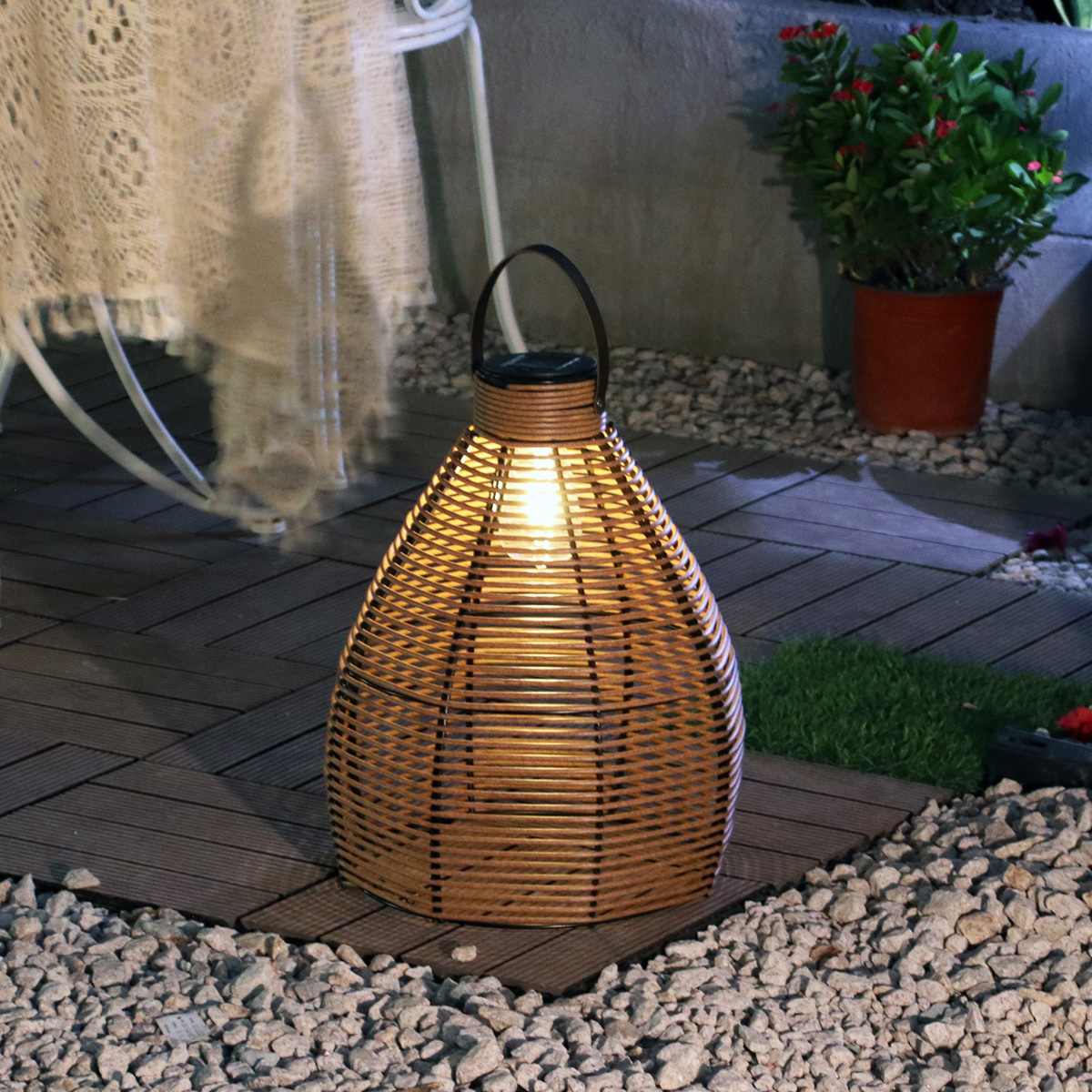 Honeybloom Wicker Outdoor Solar Lantern Medium
