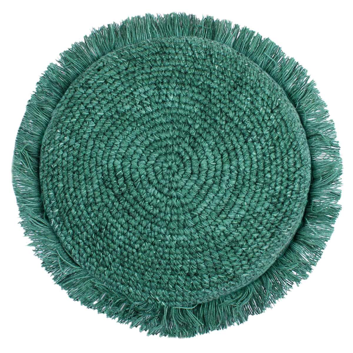 Found Fable Green Knitted Round Throw Pillow with Fringe 16