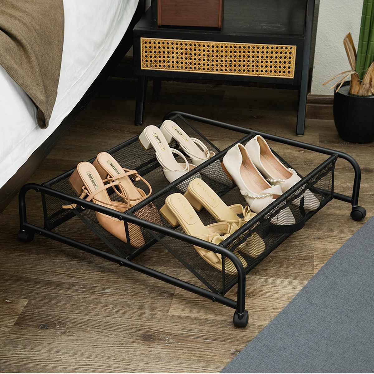 Under the bed rolling shoe rack top