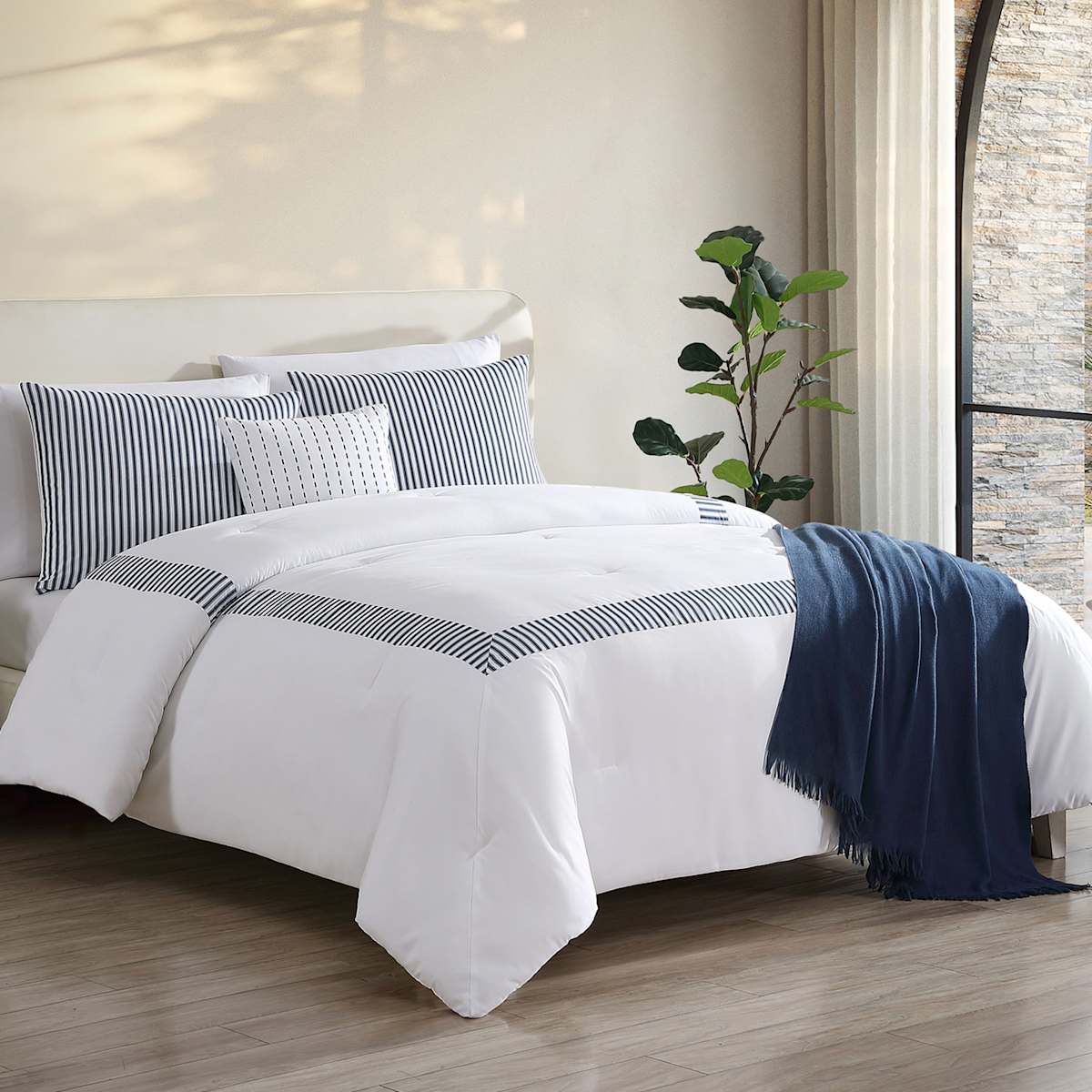 5 Piece Ticking Stripe Comforter Set King