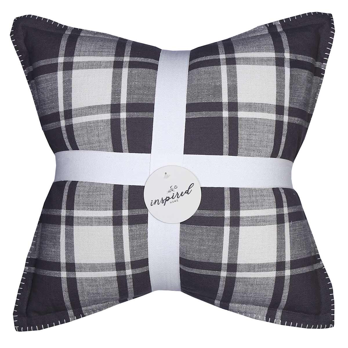 2 Pack Grey Reversible Plaid Pillows 20