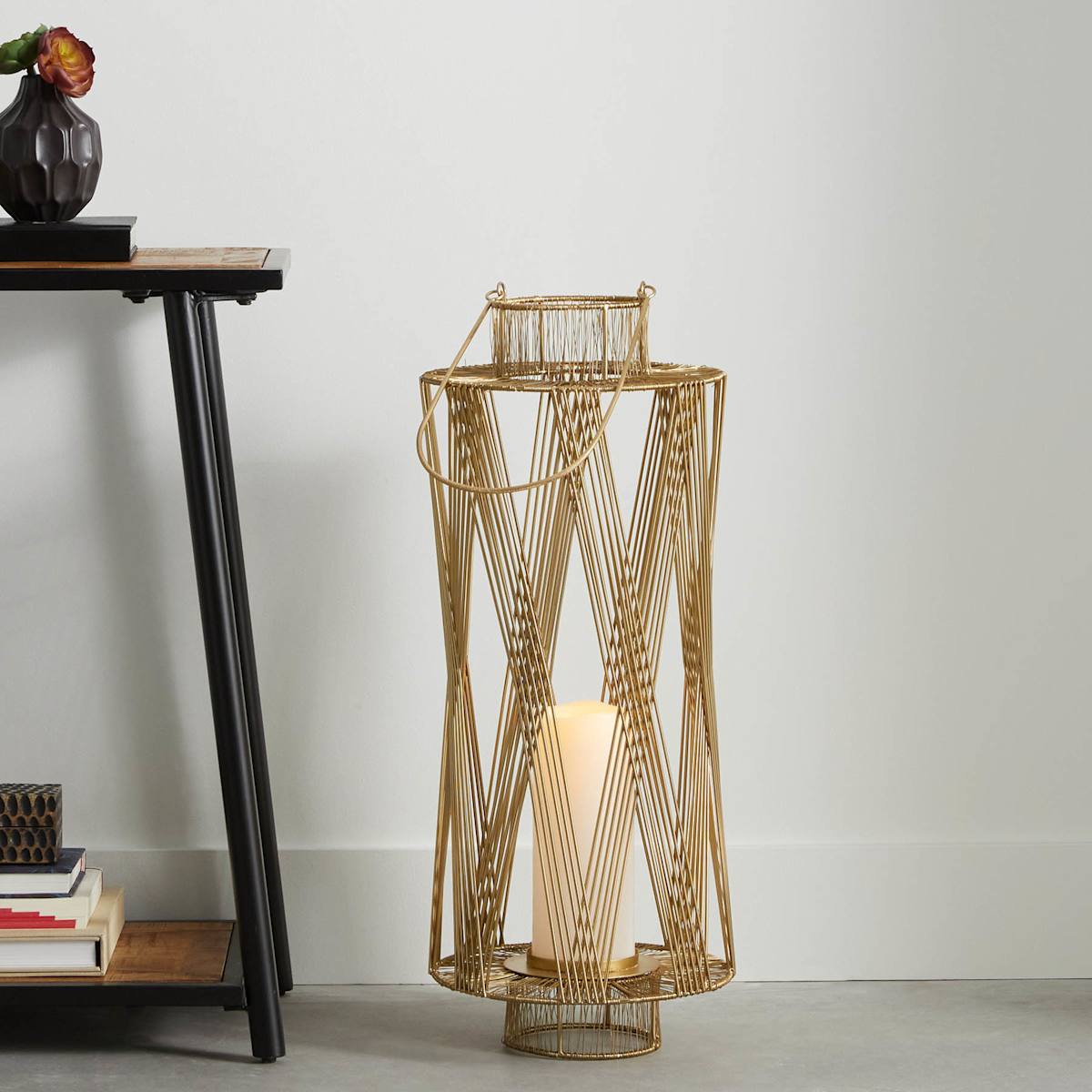 Oversized Round Gold Wire Floor Lantern 30