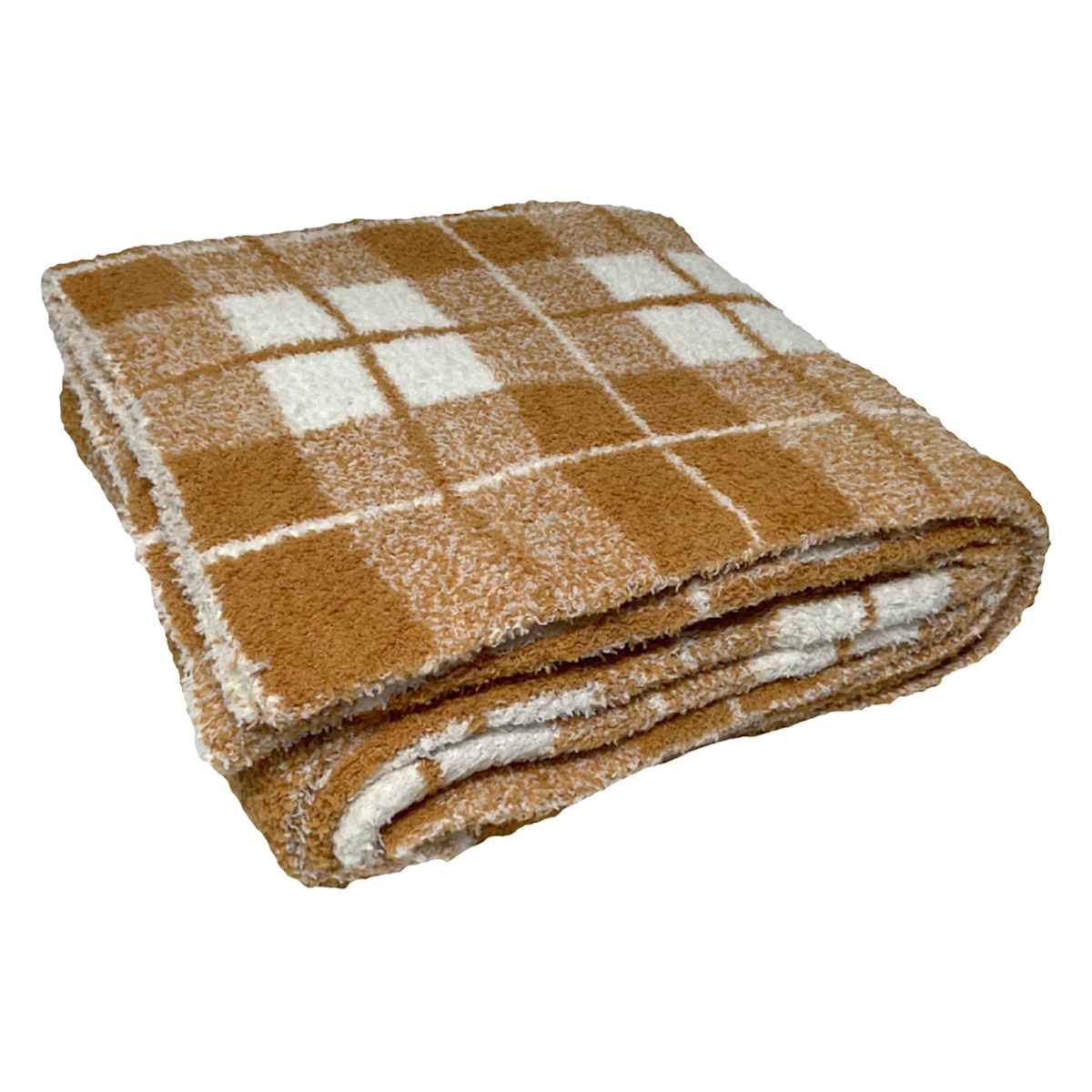 Honeybloom Orange Plaid Cozy Knit Throw Blanket 50x60
