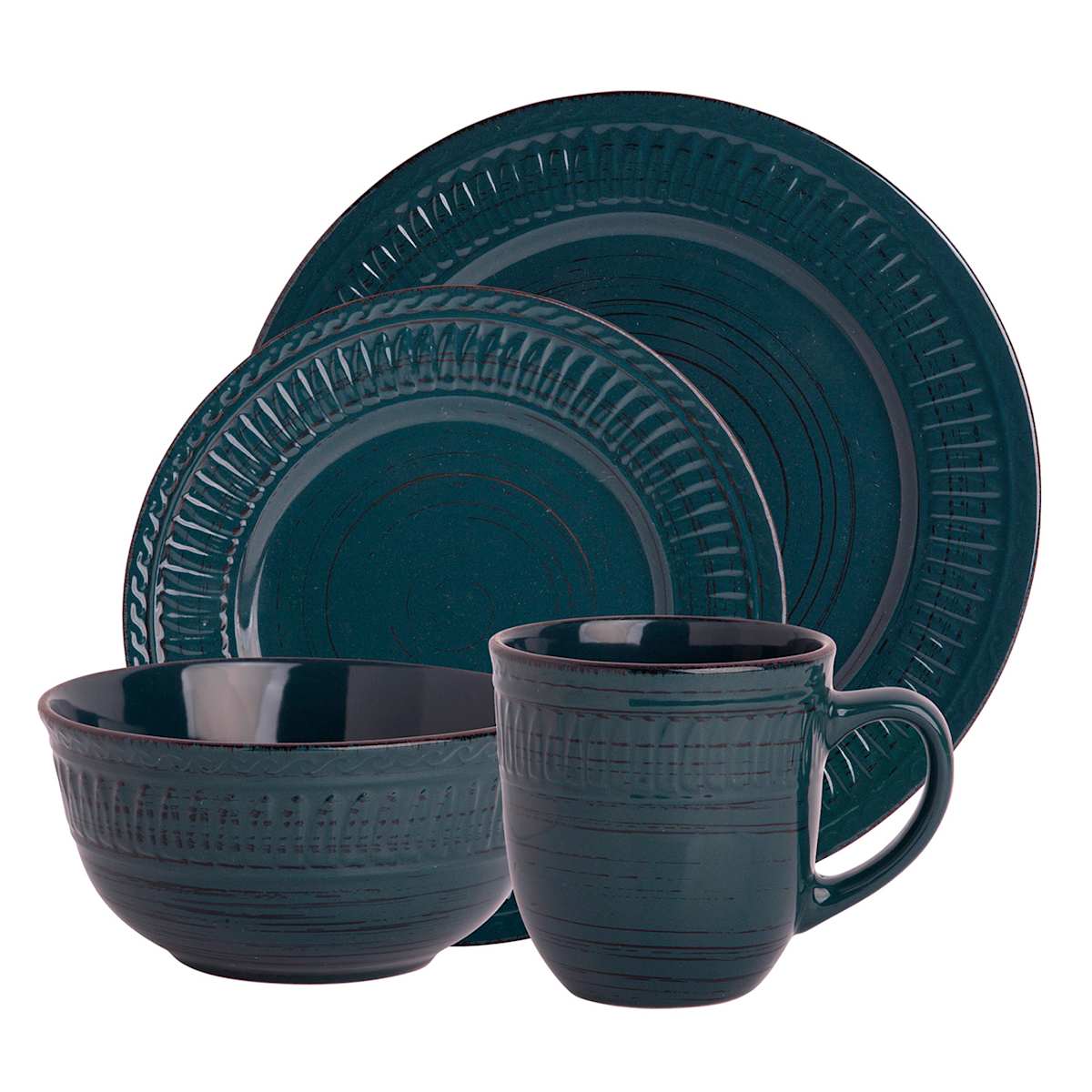 at Home Coscenza 13.0 x 11.5 Teal Dinnerware Set 16 ct