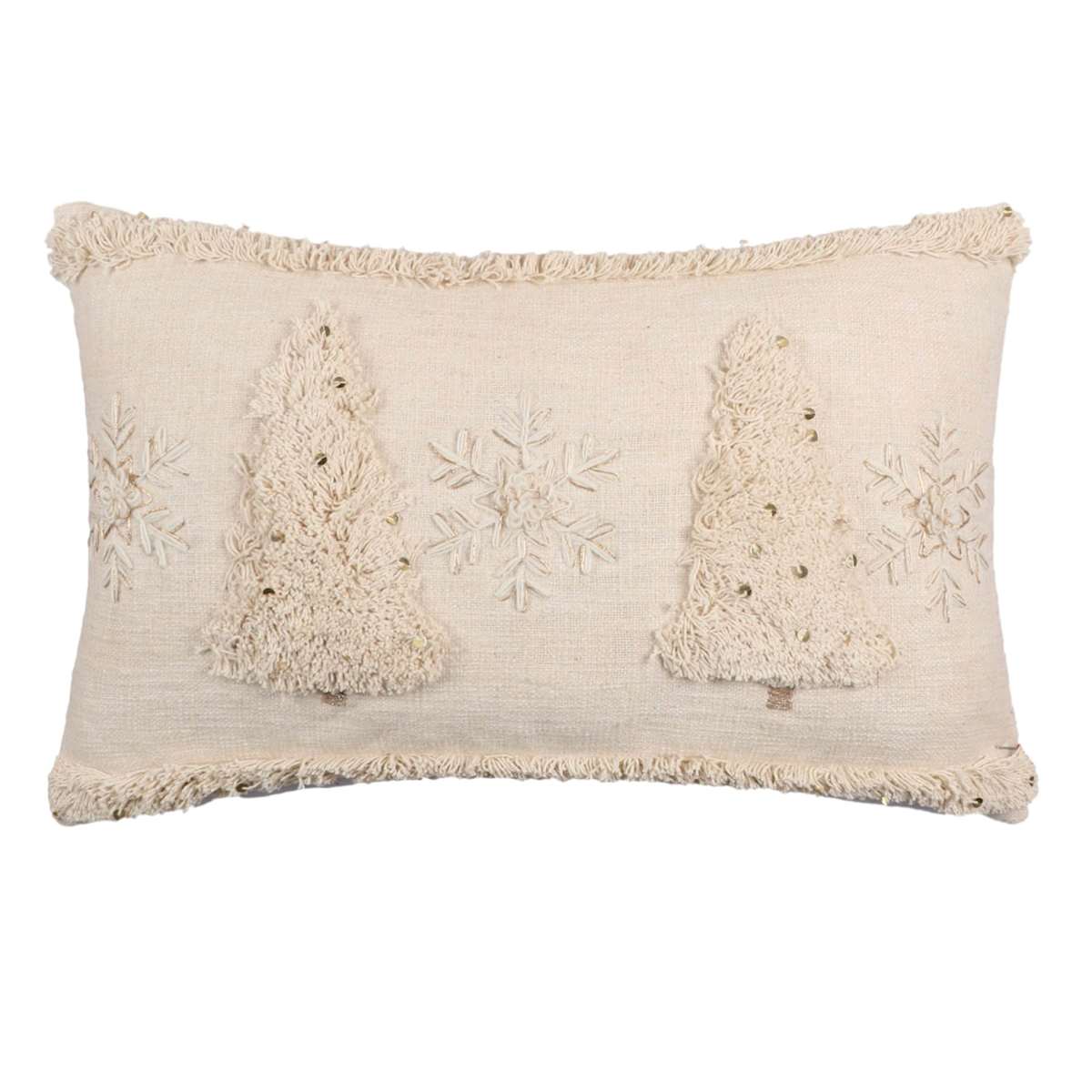 Neutral Embroidered Tree Christmas Throw Pillow 14x22 Elegant Holiday Accent At Home