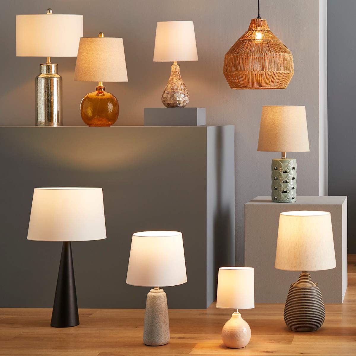 Brown and white lamp shop