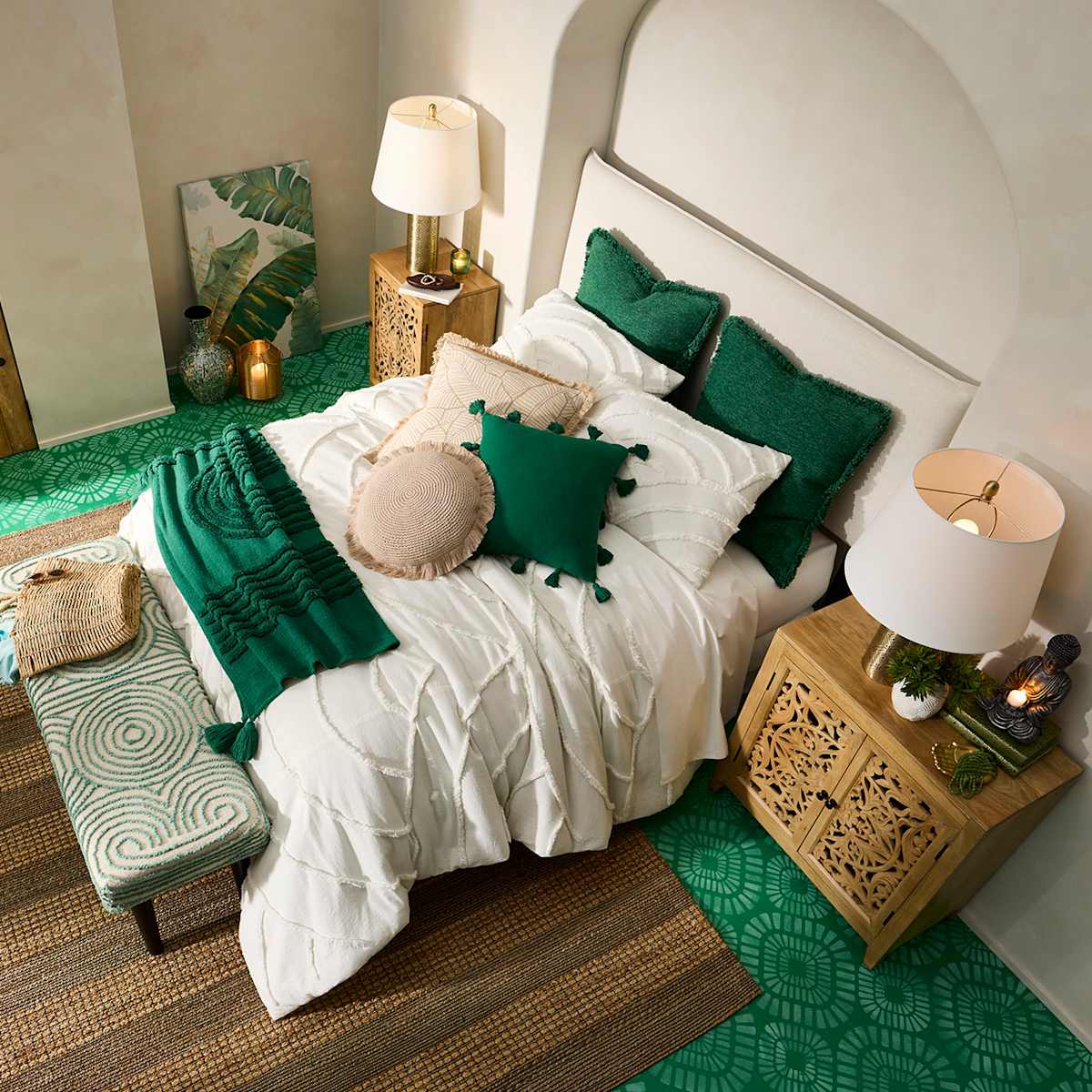 Found Fable Green Cotton Tufted Wave Throw Blanket 50x60