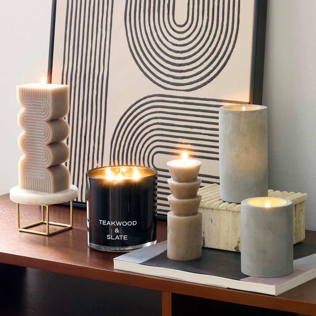 Crosby St Cement Wax LED Pillar Candle, 3x6