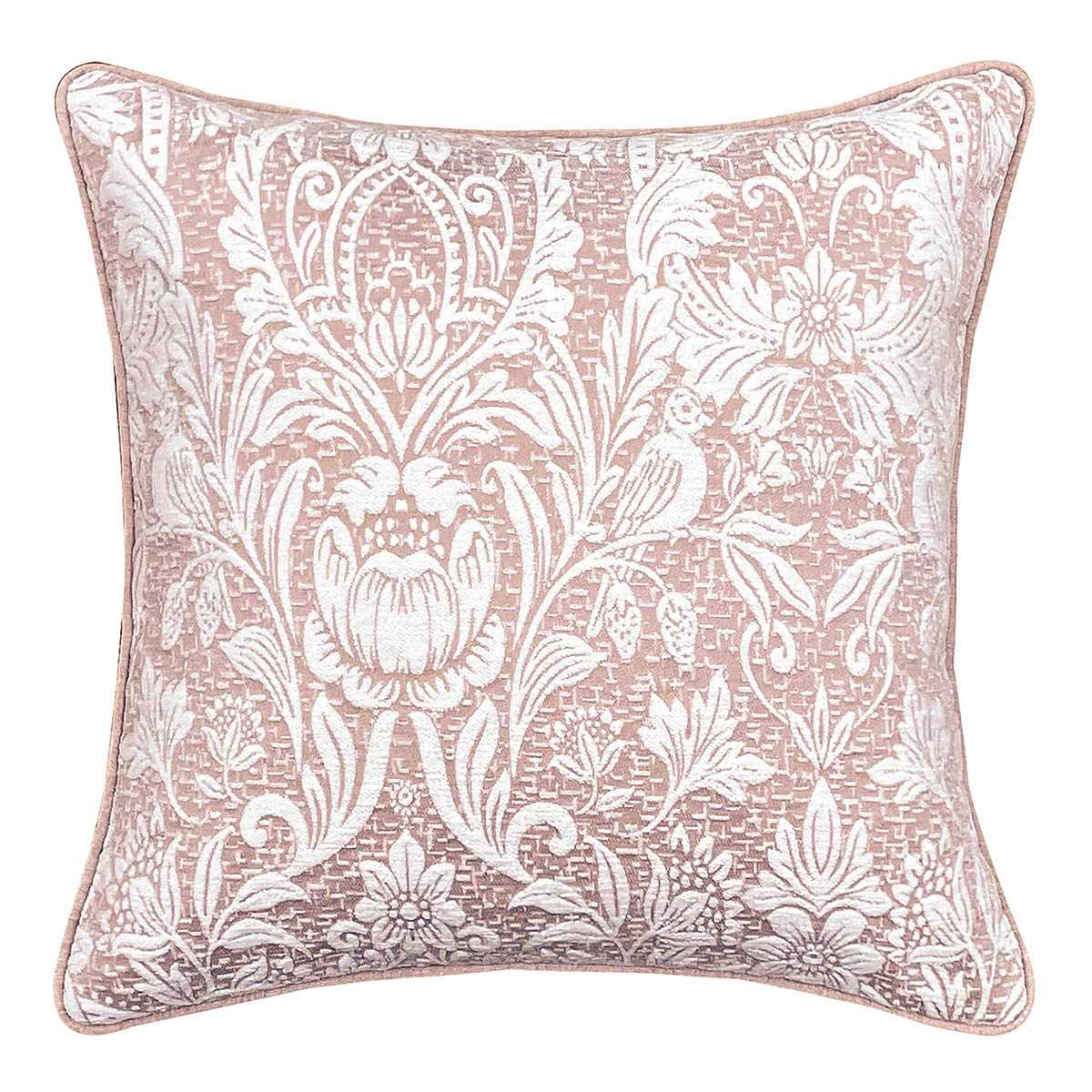 Blush Floral Damask Throw Pillow 18