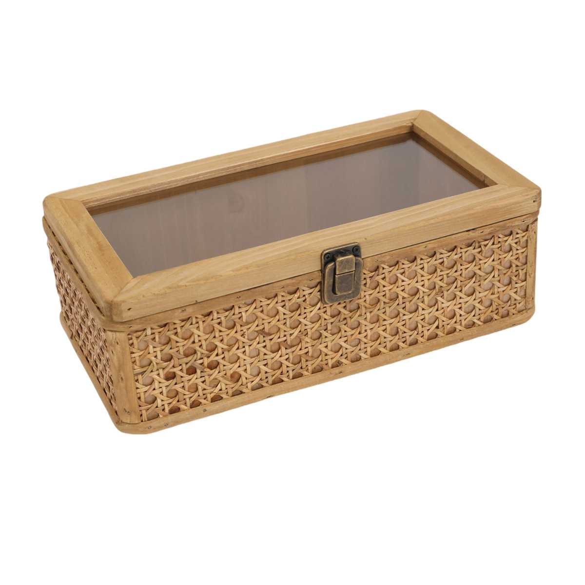 送料無料 店舗 Small 12x7 Lid, Clear with Box Rattan Brown 家具・インテリア