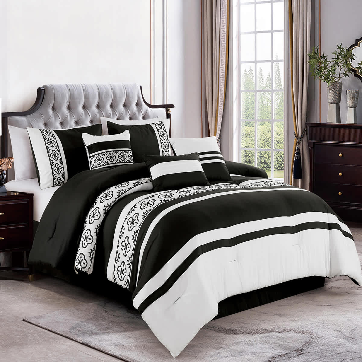 7 Piece Berat Black White Comforter Set King