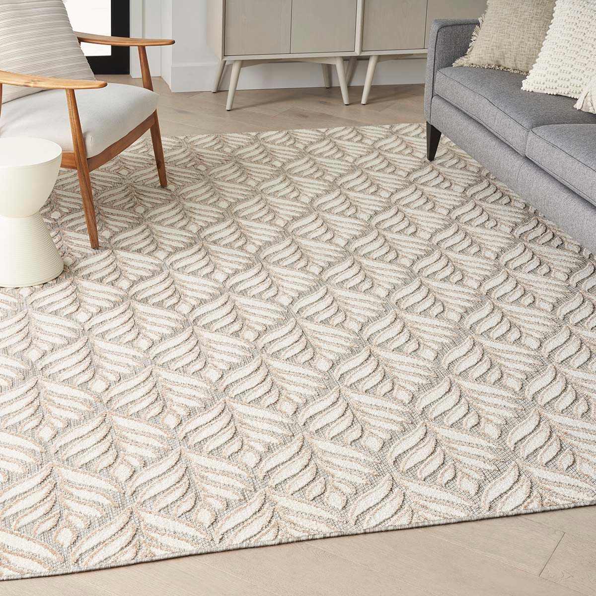 Ivory Silver Leaf Outdoor Area Rug 7X10 At Home