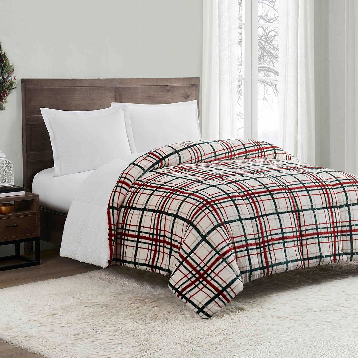 Plaid Sherpa Comforter Full Queen Cozy Holiday Bedding At Home